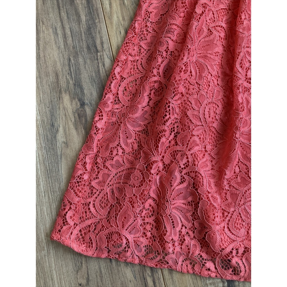 Eva Mendes Strapless Summer Dress Fit and Flare Coral Pink Floral Lace Size 4 - Picture 4 of 11